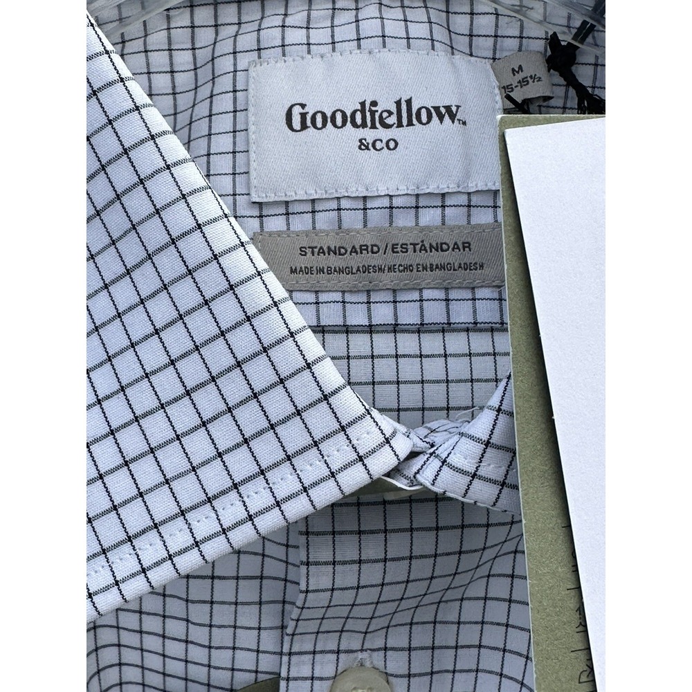 Goodfellow & Co Men's Standard Fit Stretch Long Sleeve Shirt White Black Check M